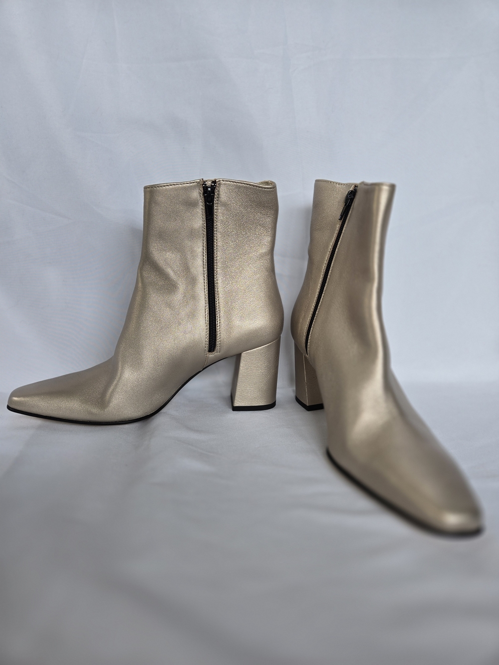 Amalfi Metallic Gold Pointed Toe Ankle Boots with Block Heel